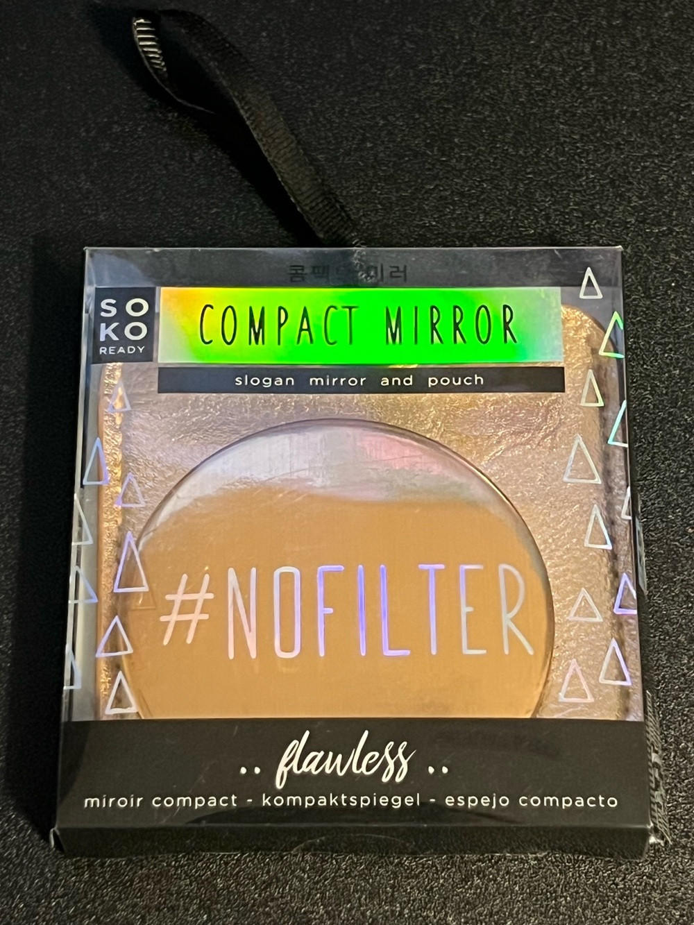 NIB SOKO Ready Compact Mirror "#NOFILTER" - Gold
